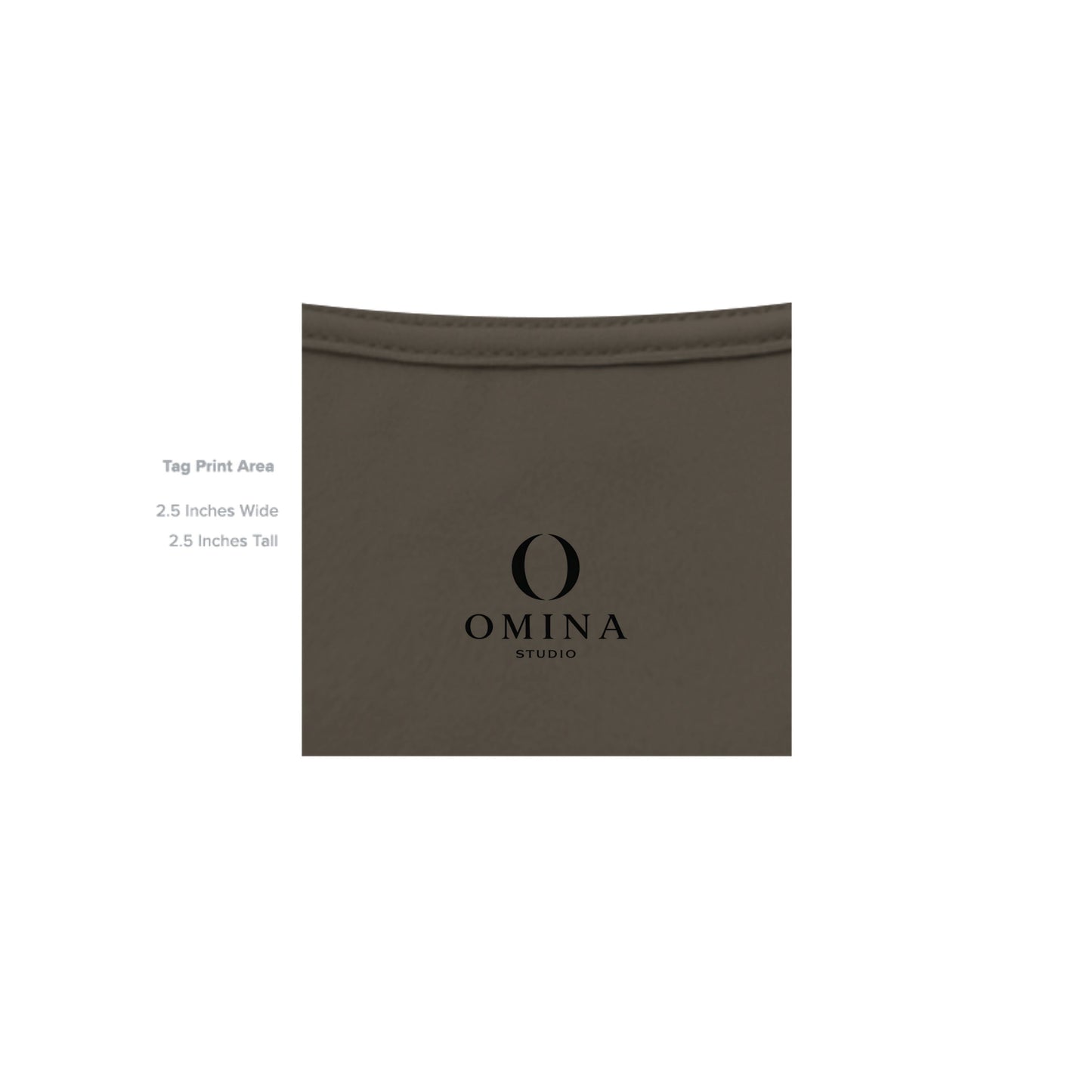 Omina Studio O Urban T-Shirt featuring a minimalist black O logo print on the inner neck area of the dark fabric