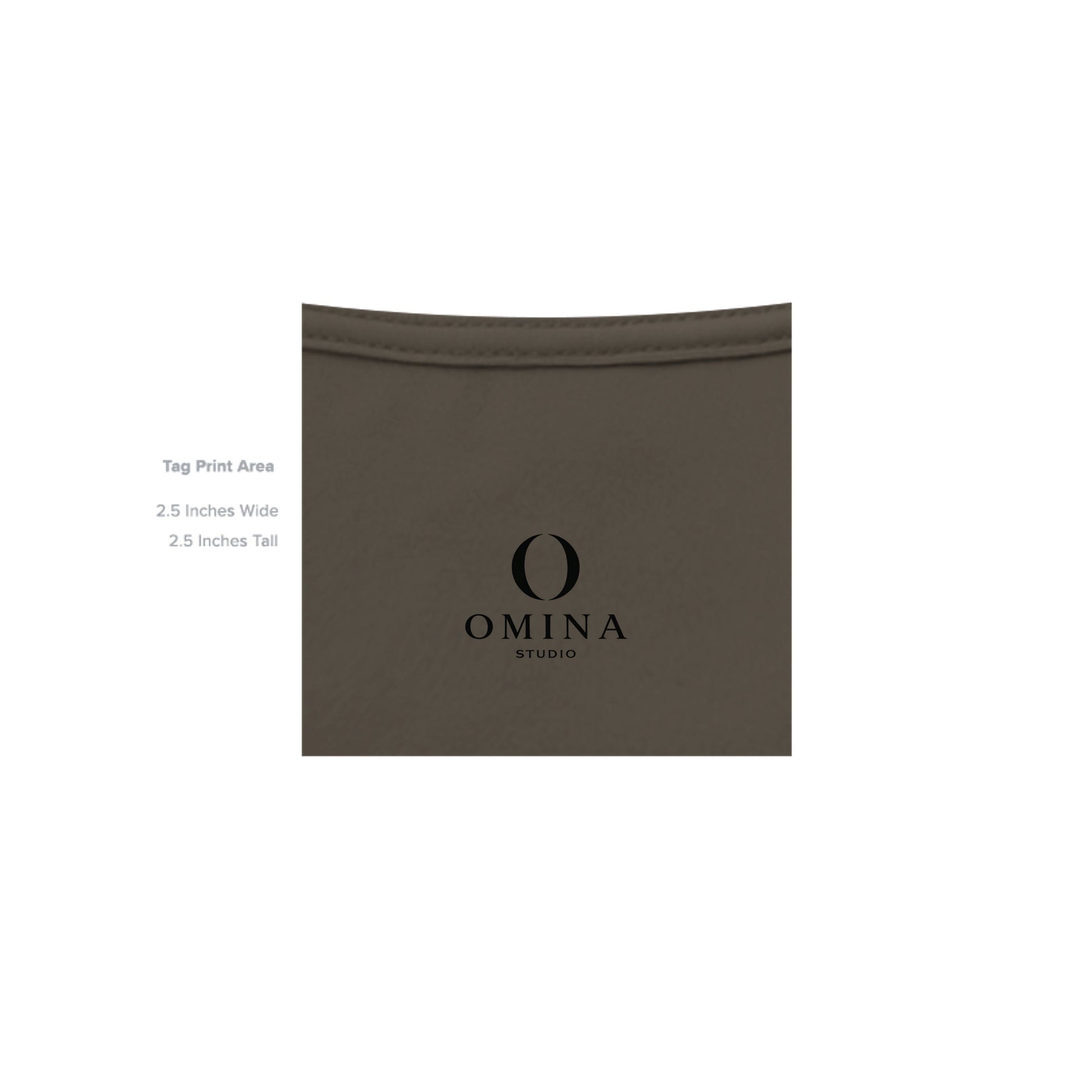 Omina Studio O Urban T-Shirt featuring a minimalist black O logo print on the inner neck area of the dark fabric