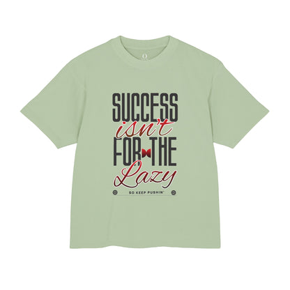 Omina heavyweight sage green boxy cotton t-shirt with Success Isn't For The Lazy motivational graphic print.