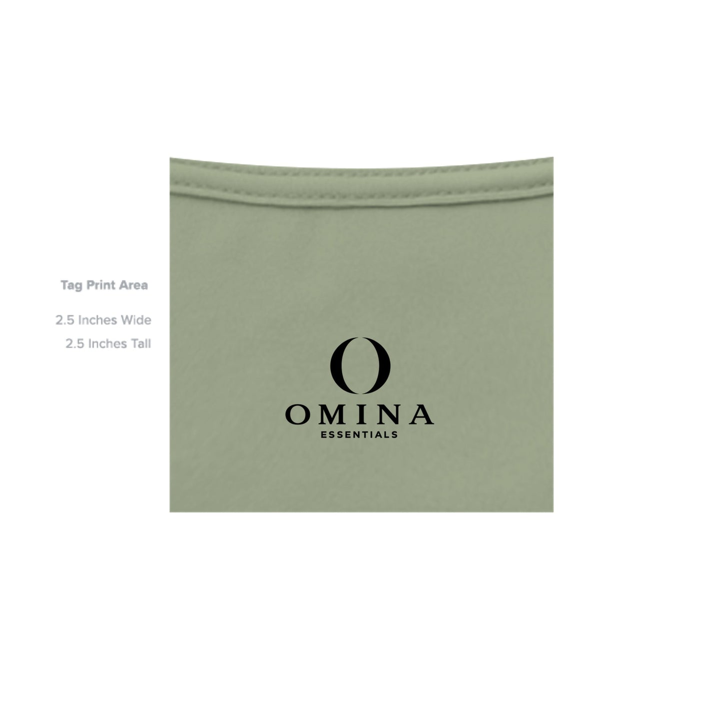 Omina Essentials sage green heavyweight cotton t-shirt interior neck label print area detail