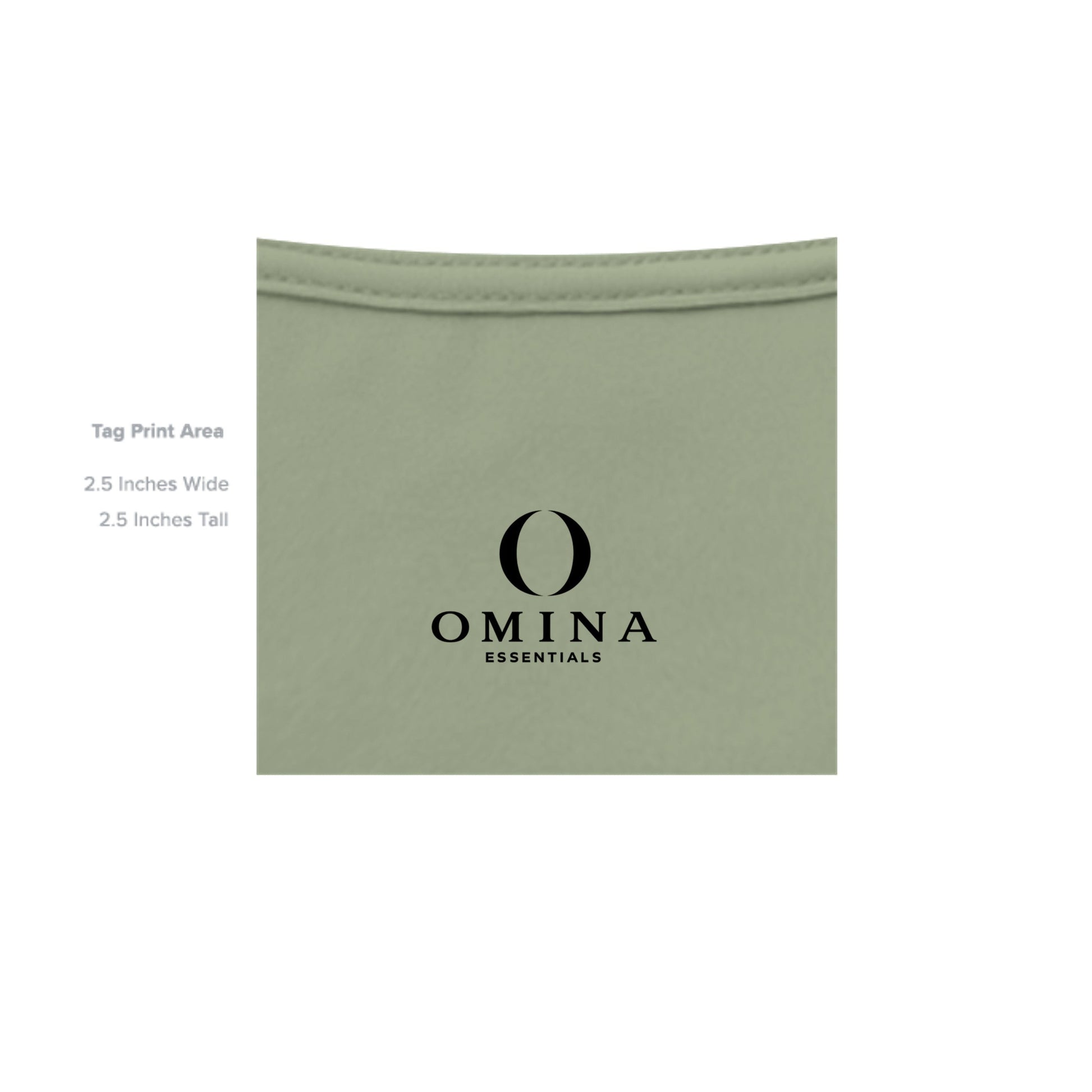 Omina Essentials sage green heavyweight cotton t-shirt interior neck label print area detail