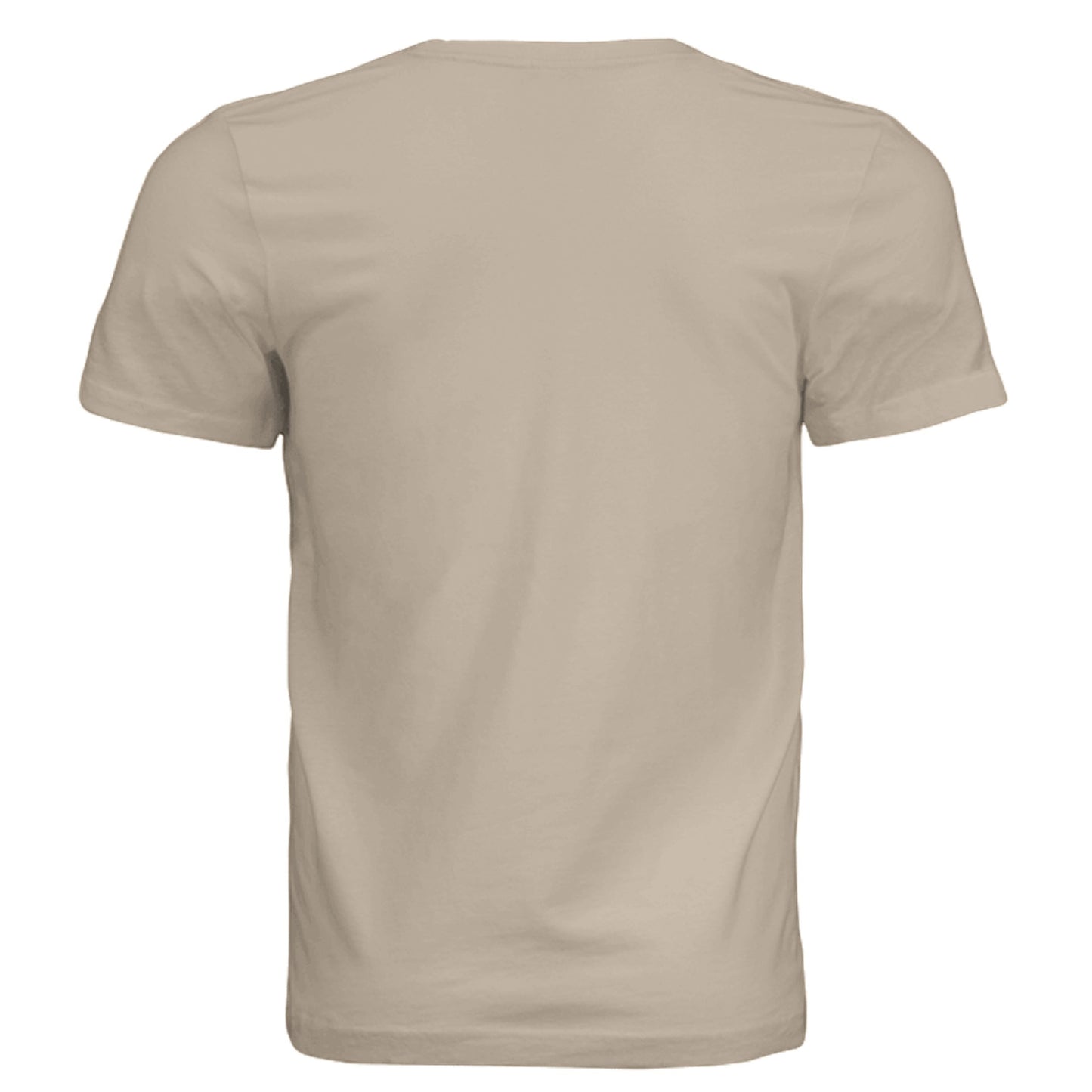 Back view of Omina Silent Mood unisex jersey tee in a neutral beige cotton fabric with a clean modern silhouette.