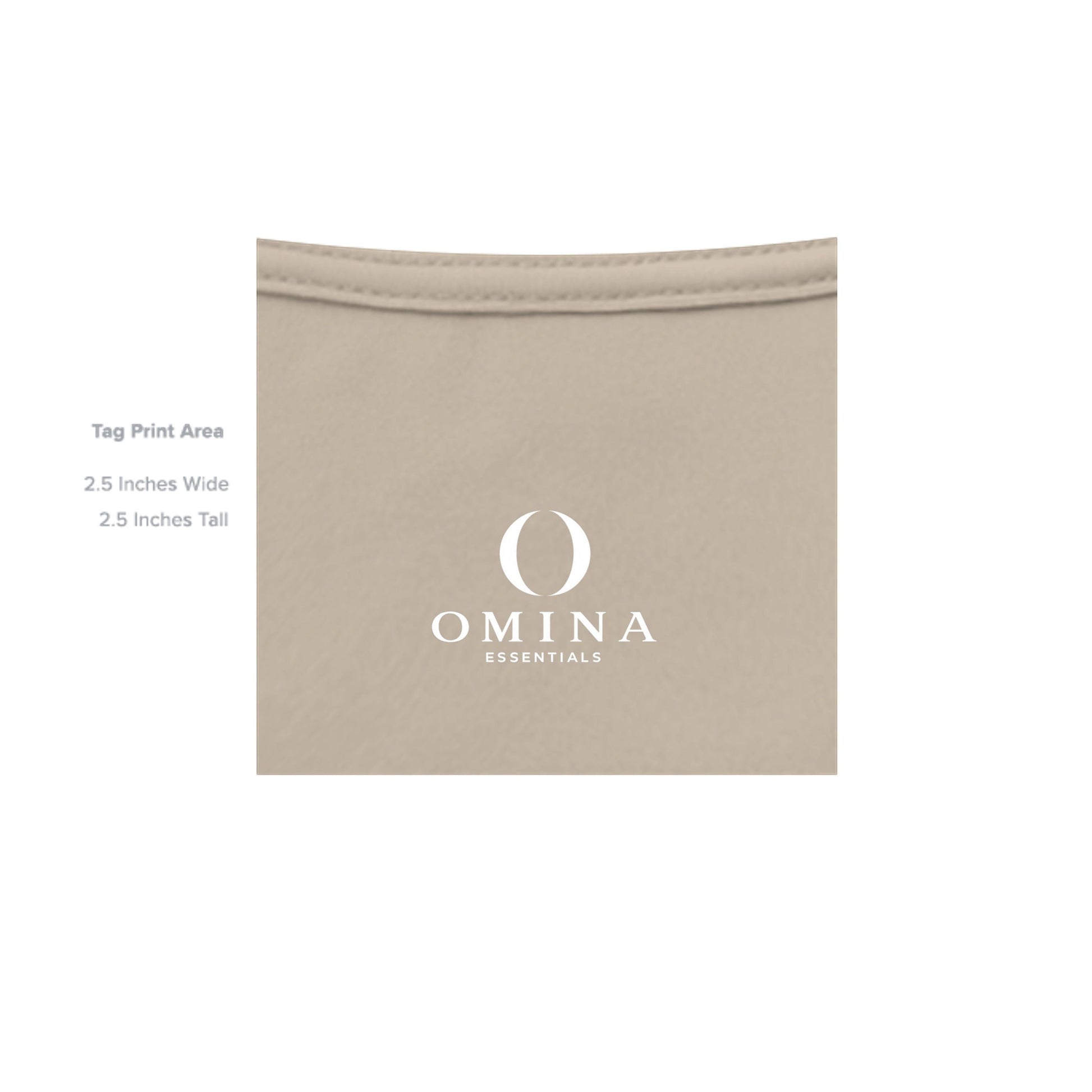 Omina Silent Mood jersey tee interior neck label print area on beige cotton fabric
