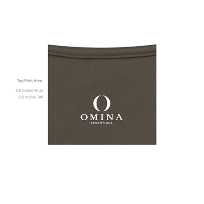 Omina Silent Mood jersey tee interior neck label print area in dark brown cotton fabric