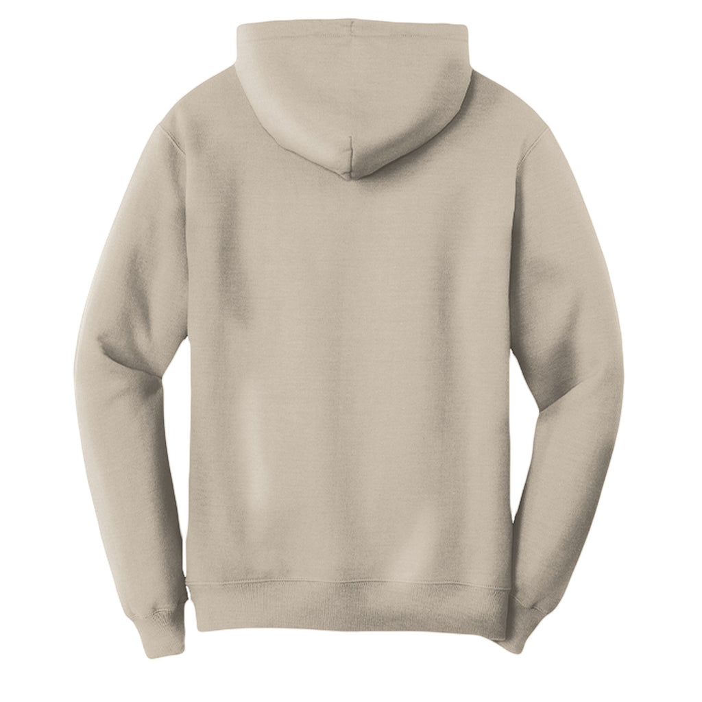 Omina Studio beige pigment-dyed cotton blend hoodie sweatshirt with relaxed fit and kangaroo pocket.