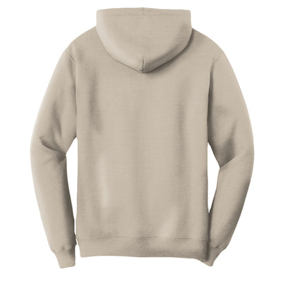 Omina Studio beige pigment-dyed cotton blend hoodie sweatshirt with relaxed fit and kangaroo pocket.