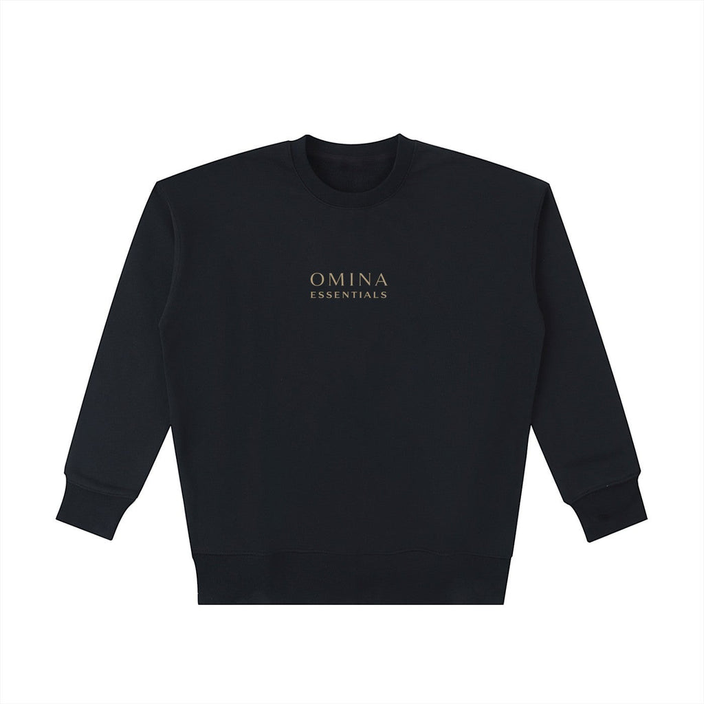 OMINA Studio black heavyweight cotton sweatshirt with crew neck, ribbed cuffs and hem, and drop shoulders.
