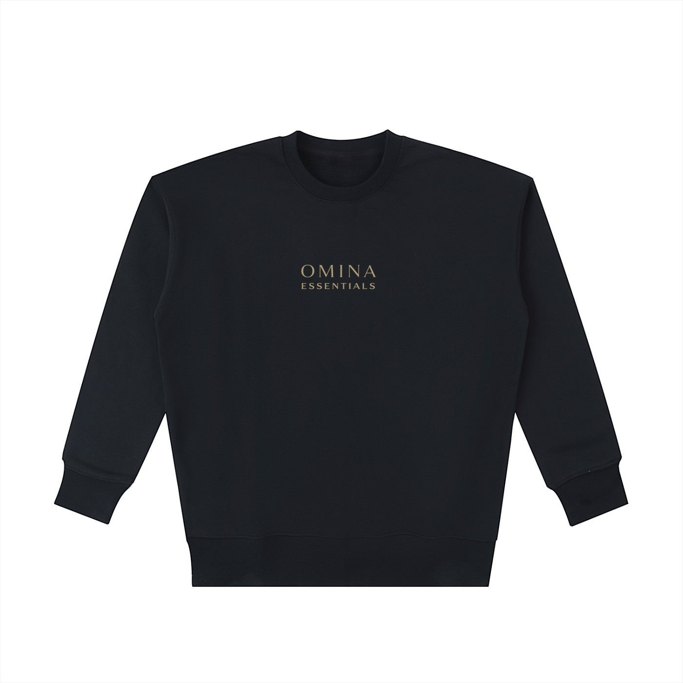 OMINA Studio black heavyweight cotton sweatshirt with crew neck, ribbed cuffs and hem, and drop shoulders.