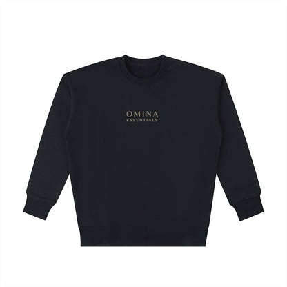 OMINA Studio black heavyweight cotton sweatshirt with crew neck, ribbed cuffs and hem, and drop shoulders.