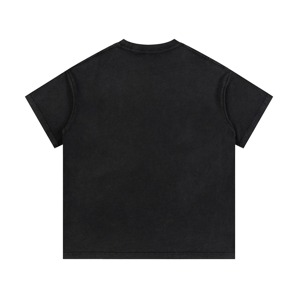 Omina Studio black vintage wash 100% cotton unisex t-shirt with short sleeves and round neck.