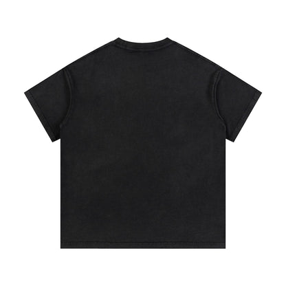 Omina Studio black vintage wash 100% cotton unisex t-shirt with short sleeves and round neck.