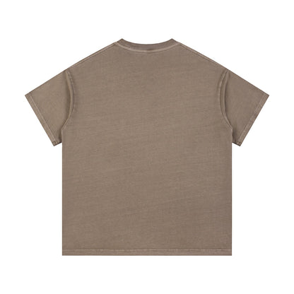 Omina Studio Blessed Vintage Wash Cotton T-Shirt in taupe with short sleeves and round neck.