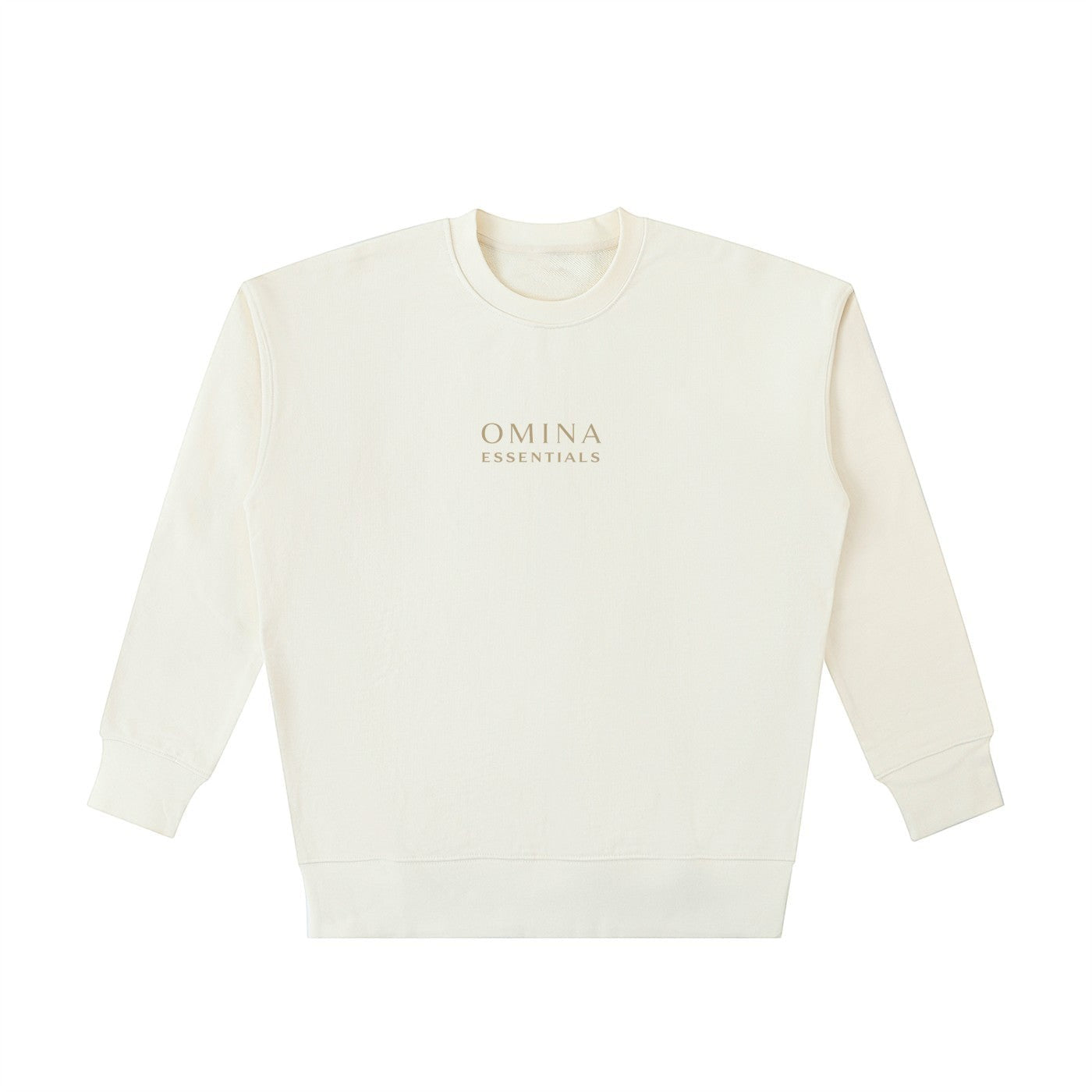 OMINA Studio cream heavyweight cotton sweatshirt with oversized fit and subtle logo embroidery.