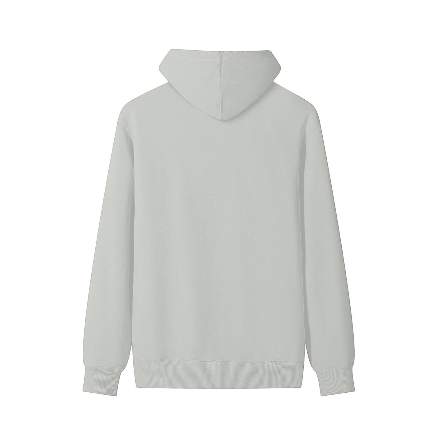Omina Studio light grey heavyweight long sleeve hoodie with a double-layer hood and ribbed cuffs and hem.