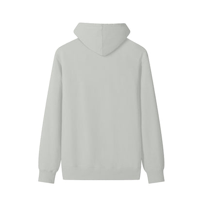 Omina Studio light grey heavyweight long sleeve hoodie with a double-layer hood and ribbed cuffs and hem.