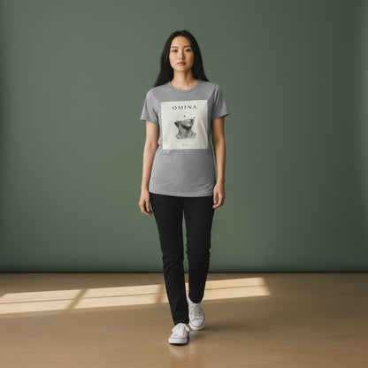 OMINA Studio grey cotton t-shirt with a half-bust statue graphic and crew neckline. Comfortable unisex fit.