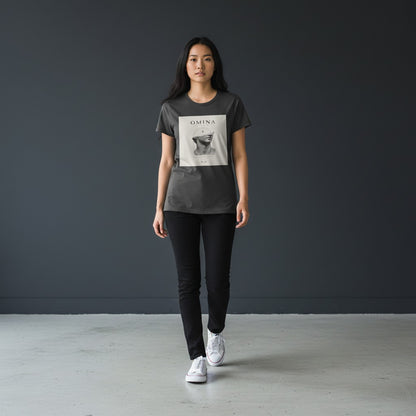 OMINA Studio dark grey cotton t-shirt with a graphic print of a classical half-bust statue on the front.