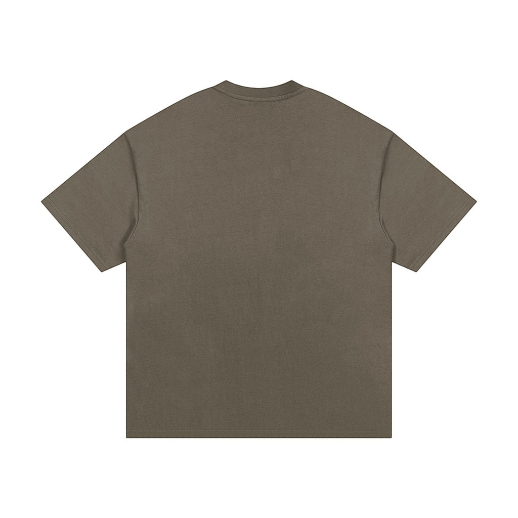 OMINA Studio heavyweight cotton t-shirt in taupe with an oversized relaxed fit and drop shoulders.