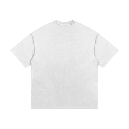 OMINA Studio heavyweight cotton t-shirt in white with oversized relaxed fit and drop shoulders.