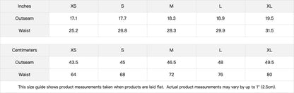 Omina Studio size guide for heavyweight shorts, showing waist and outseam measurements in inches and centimeters.