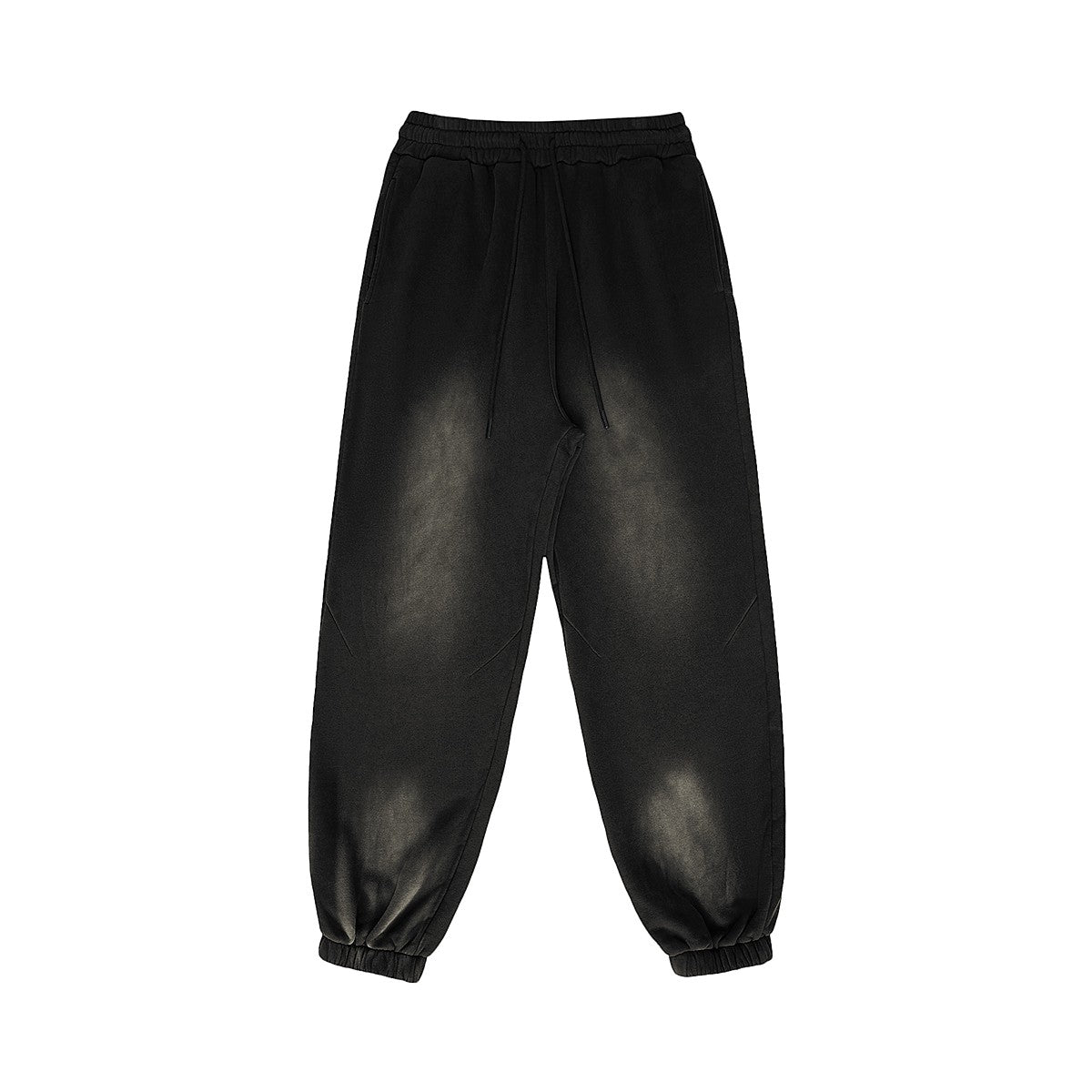 Omina Studio vintage-inspired heavyweight sweatpants in washed black fleece with elastic waistband and drawcord.