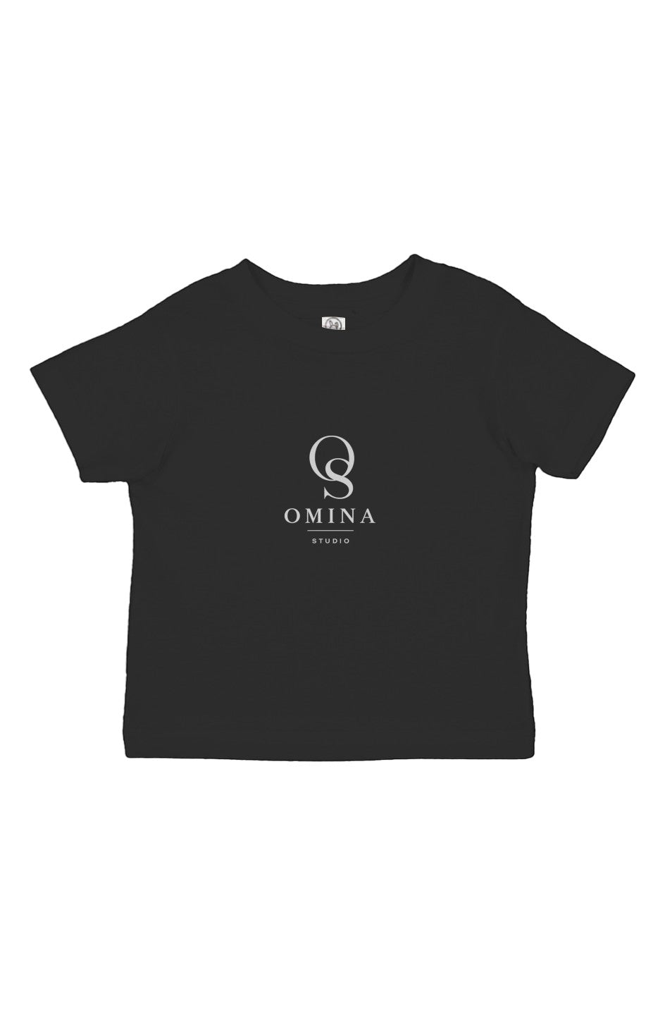 Omina Studio black infant t-shirt made from soft, breathable cotton with a classic fit and minimalist logo.