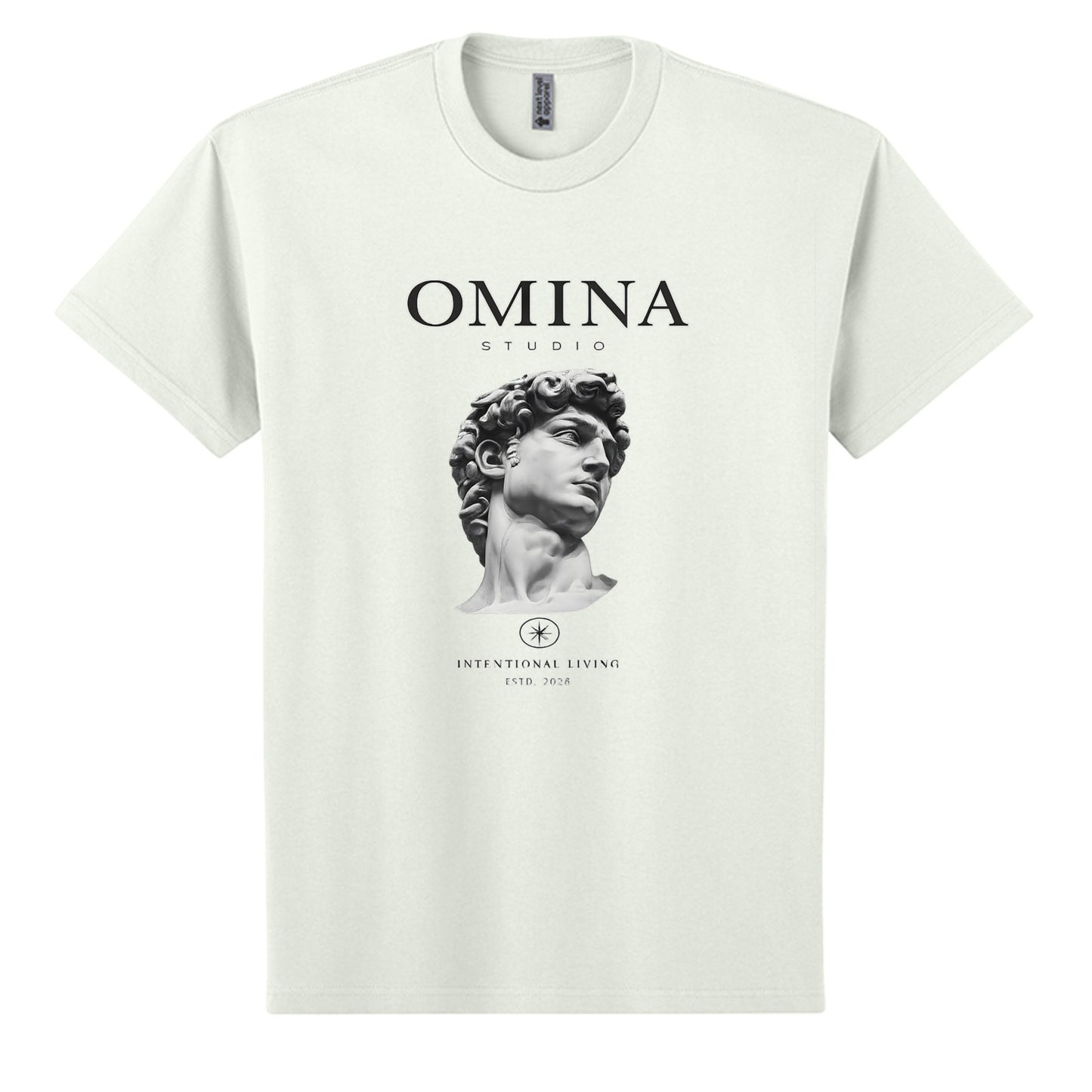 Omina Studio Intentional Living T-Shirt in off-white heavyweight cotton with a relaxed fit and graphic print of David's bust.