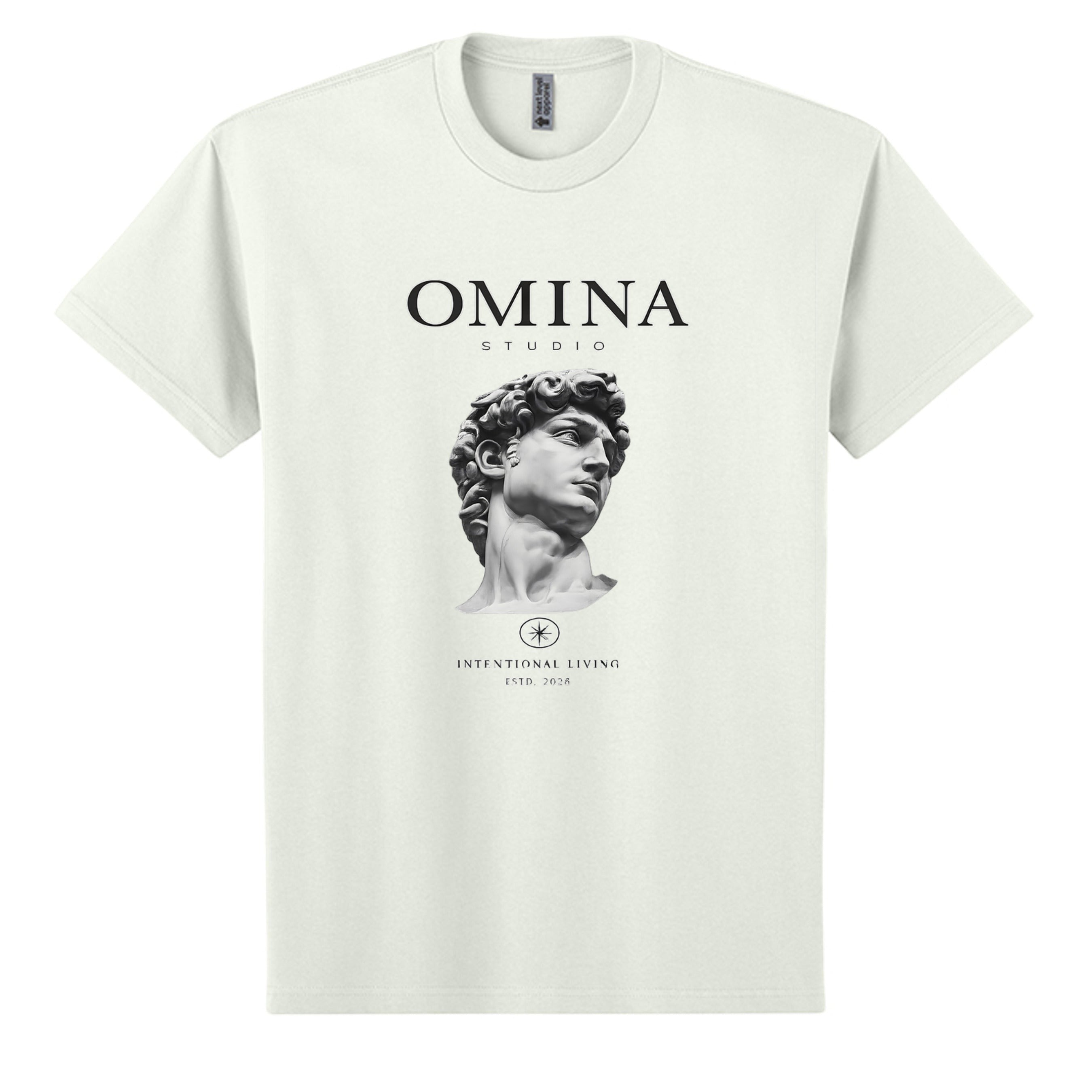 Omina Studio Intentional Living T-Shirt in off-white heavyweight cotton with a relaxed fit and graphic print of David's bust.