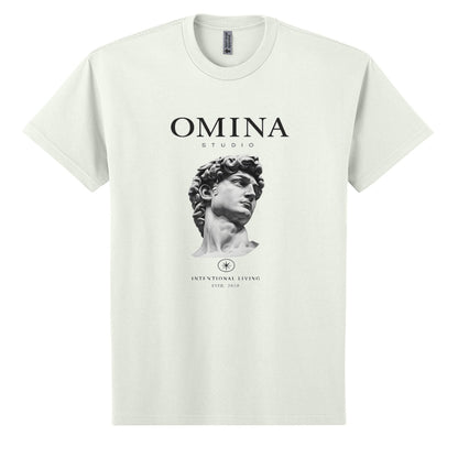 Omina Studio Intentional Living T-Shirt in off-white heavyweight cotton with a relaxed fit and graphic print of David's bust.