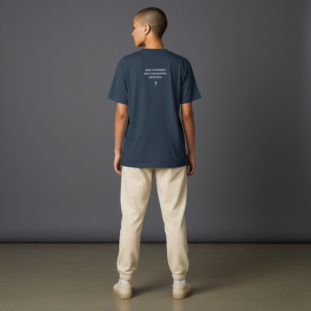 Omina Studio navy blue 100% cotton crew neck t-shirt with
