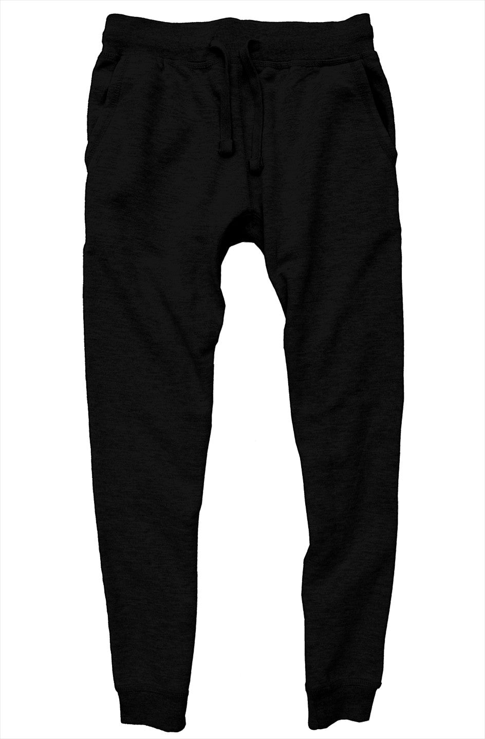 OMINA Studio black premium fleece joggers with tapered fit, ribbed cuffs, and drawstring waist.
