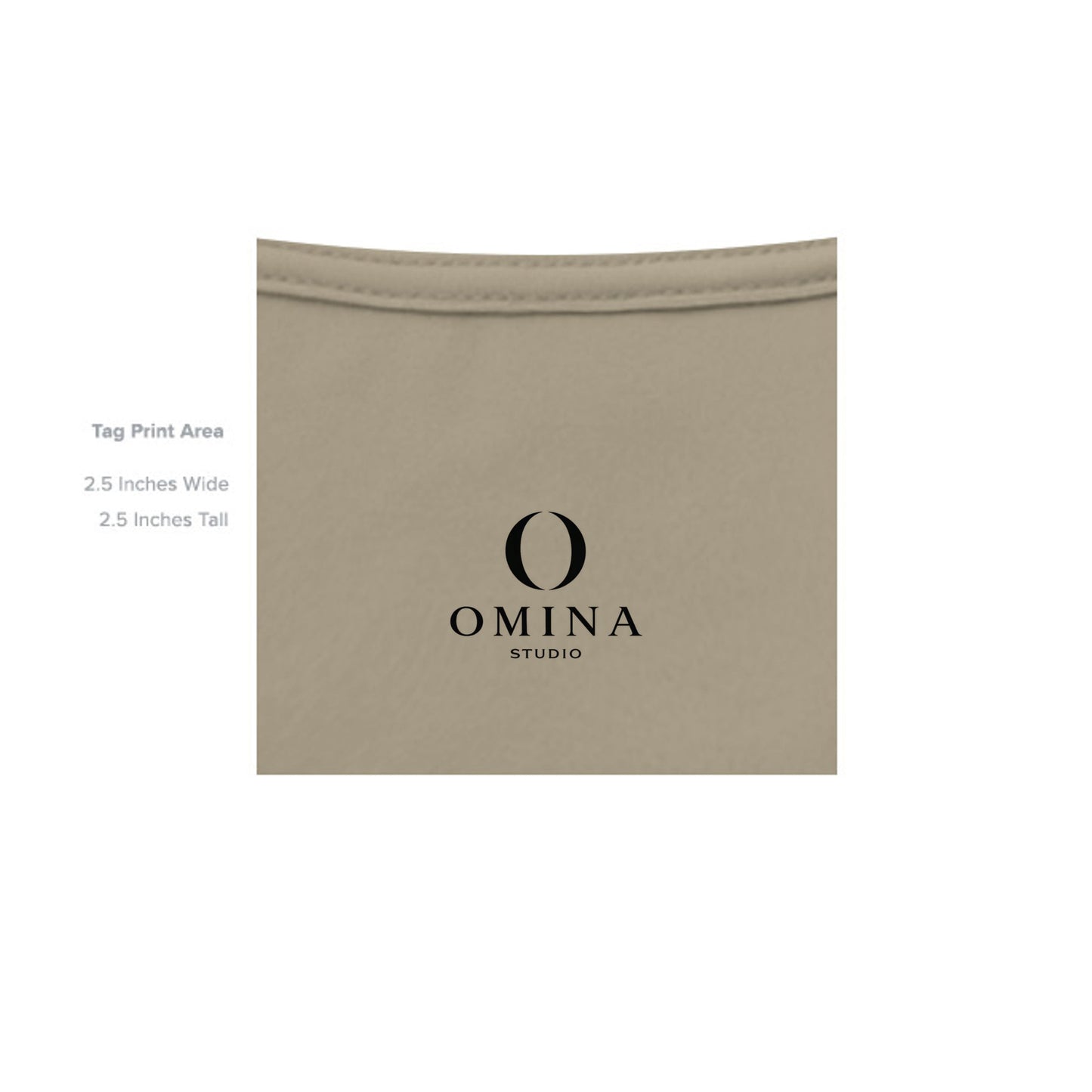 Omina Studio heavyweight cotton t-shirt interior neck label print area in beige with black logo branding