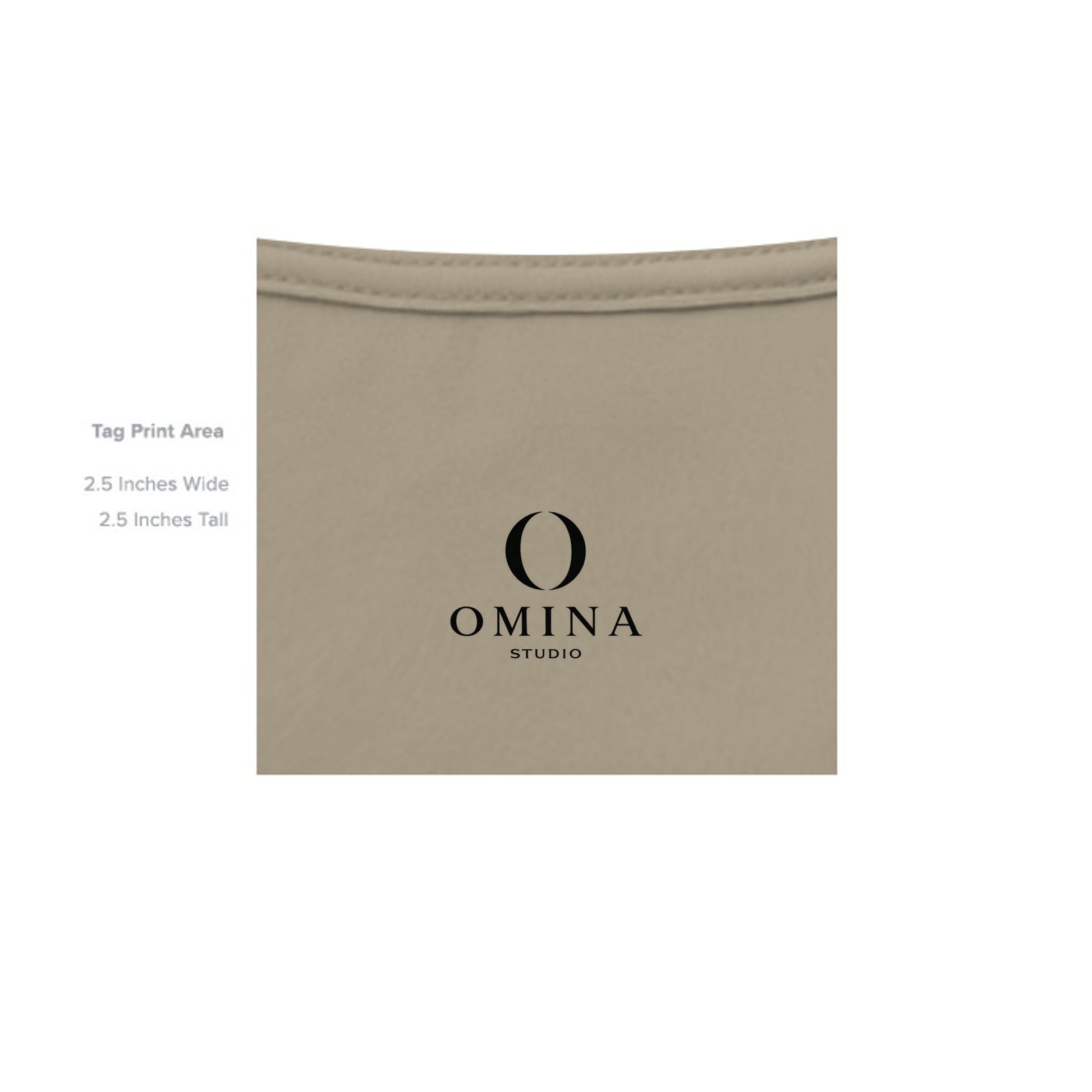 Omina Studio heavyweight cotton t-shirt interior neck label print area in beige with black logo branding