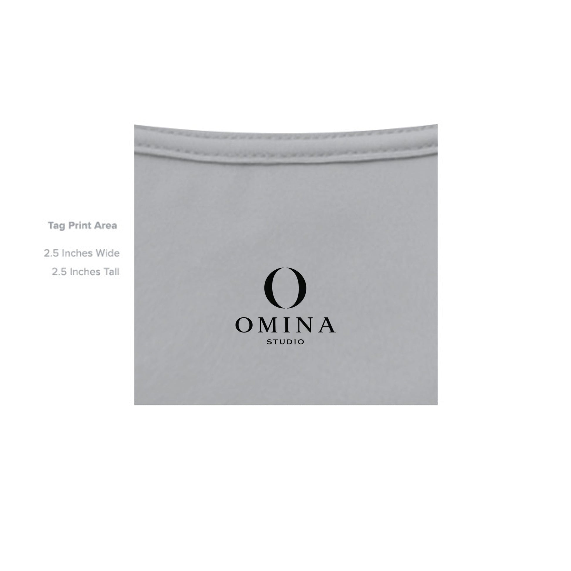 Omina Studio branded grey t-shirt inner neck label print area detail