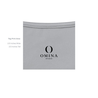Omina Studio branded grey t-shirt inner neck label print area detail