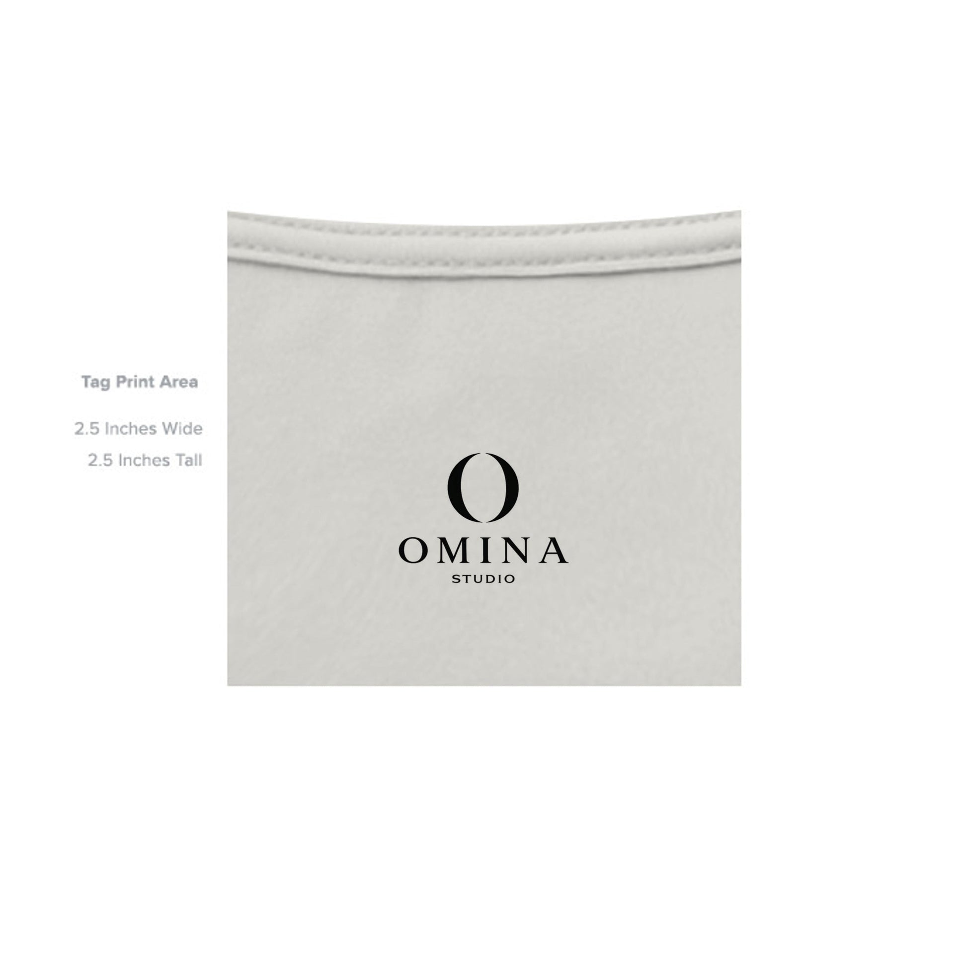 Omina Studio branded inner neck label print area on a heavyweight cotton t-shirt