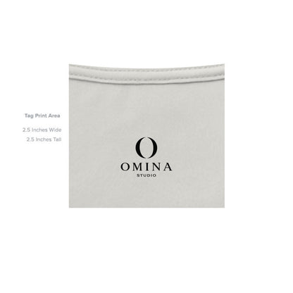 Omina Studio branded inner neck label print area on a heavyweight cotton t-shirt