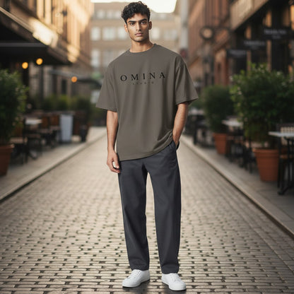 Omina Studio heavyweight t-shirt in taupe, made from 100% USA combed ring-spun cotton with a relaxed fit and dropped shoulder.