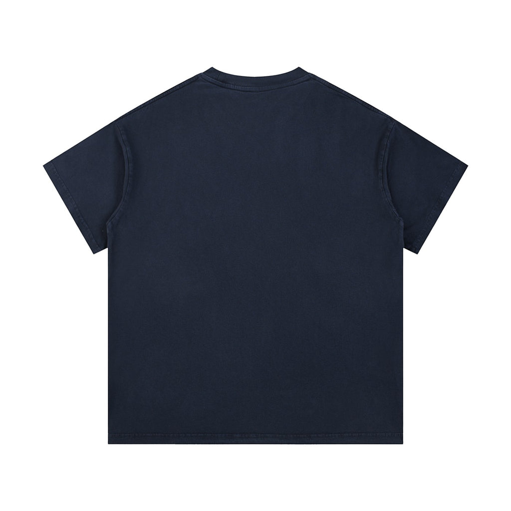 Omina Studio Blessed Vintage Wash Cotton T-Shirt in navy blue. Unisex, 100% cotton, short sleeve, round neck.