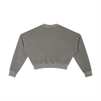 OMINA Studio vintage washed grey cropped sweatshirt with drop shoulders and ribbed cuffs and hem.