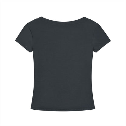 Back view of Omina Essentials charcoal grey Tencel slim fit V-neck T-shirt with short sleeves.