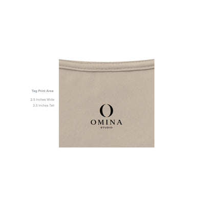 Omina Studio O Urban T-Shirt featuring a minimalist black O logo print on soft beige cotton fabric