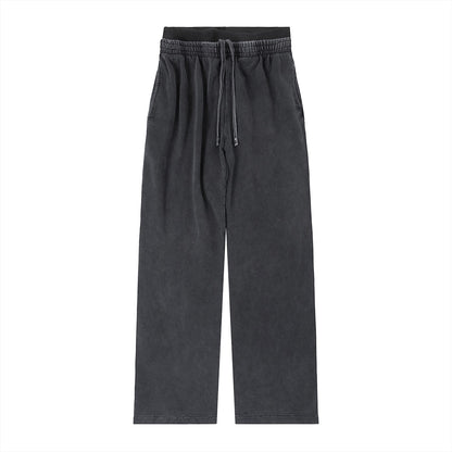 Omina dark charcoal washed relaxed fit waist pants with drawstring and elastic waistband.