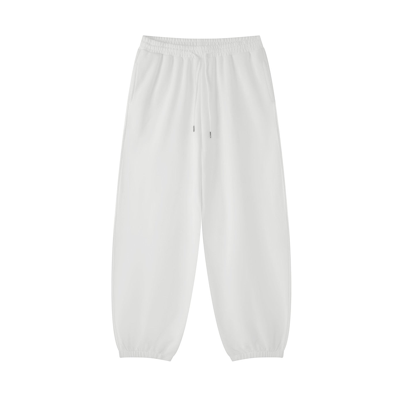 Omina white cotton blend jogged sweatpants with an elastic drawstring waist and cuffed ankles for a casual fit.