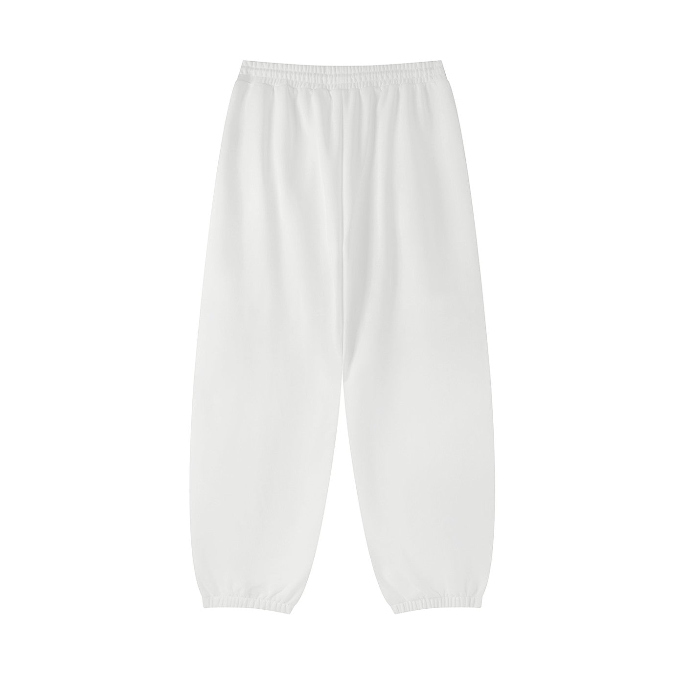 Omina white cotton blend jogged sweatpants with an elastic drawstring waist and cuffed ankles for a casual fit.