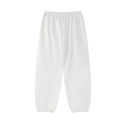 Omina white cotton blend jogged sweatpants with an elastic drawstring waist and cuffed ankles for a casual fit.