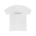 Omina Studio white premium cotton t-shirt with minimalist front logo and bold back graphic.
