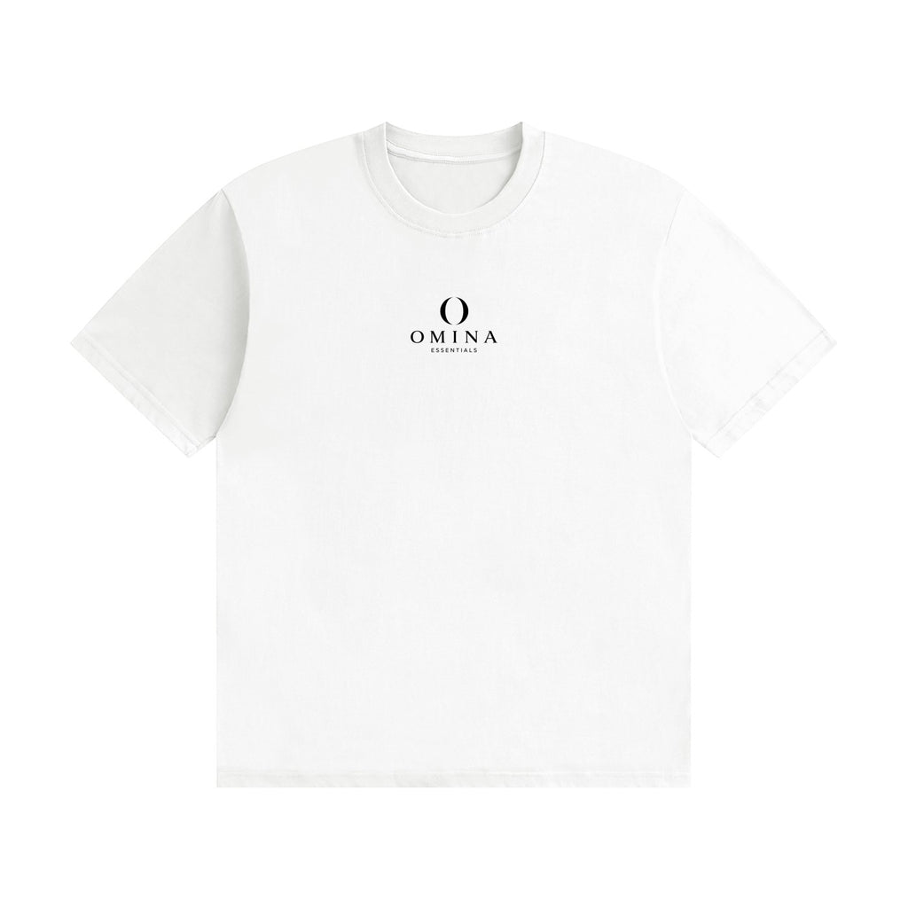 Omina white seamless cotton crew neck t-shirt with minimalist black logo on chest