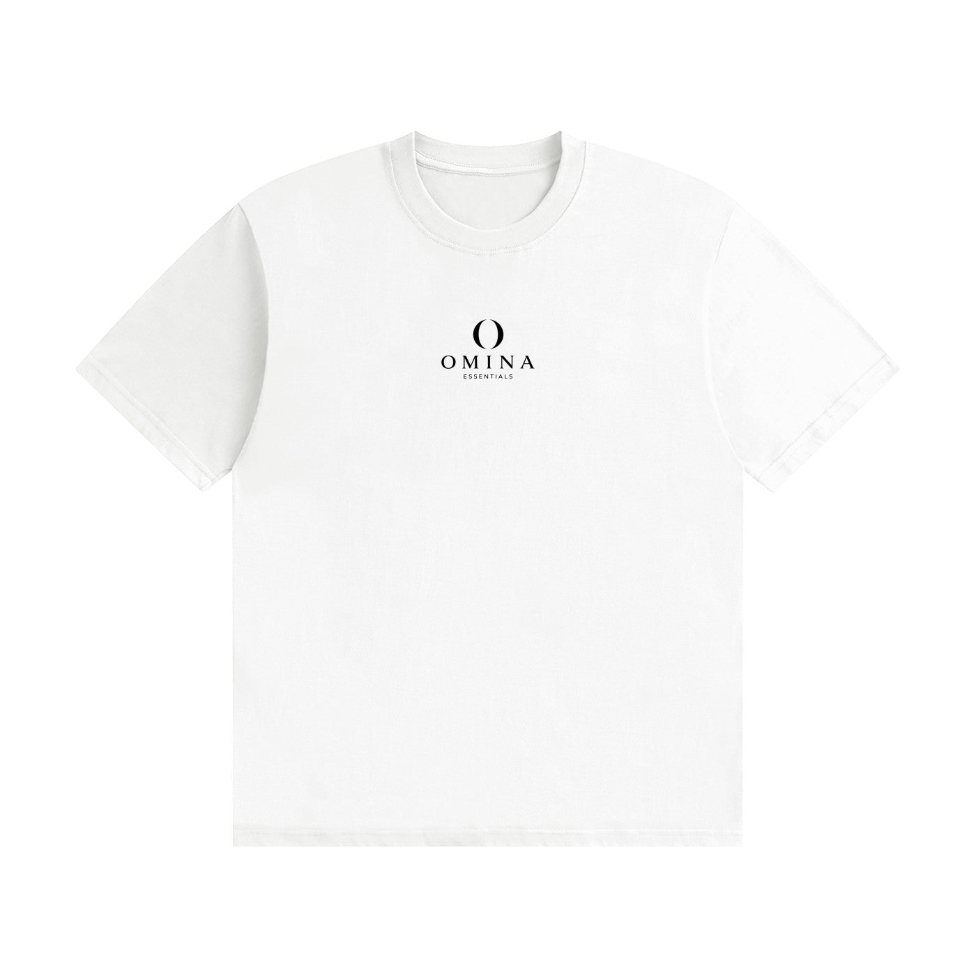 Omina white seamless cotton crew neck t-shirt with minimalist black logo on chest