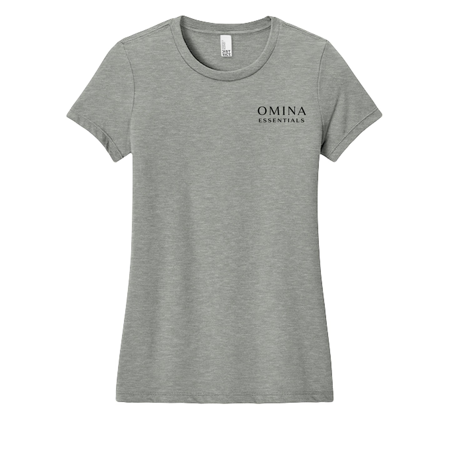 Omina grey soft cotton blend women's t-shirt with minimalist logo on chest. Modern fit.